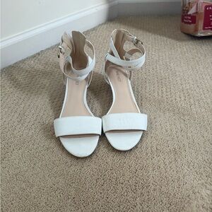 Nine West White Ankle Strap Block Heel Sandals